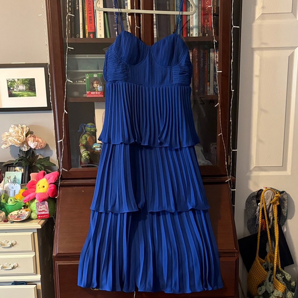 Lulus Elegant Blue Pleated tiered Dress